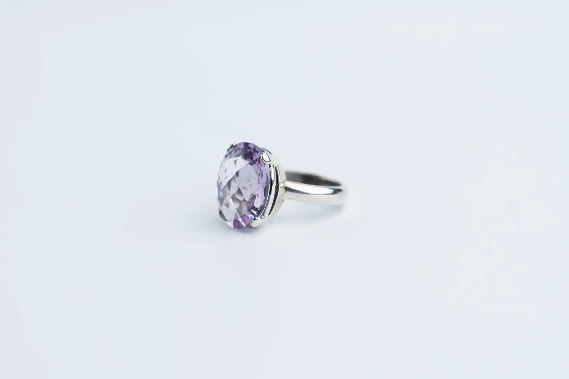 Amethyst Faceted Cut Ring,Handcrafted Silver Jewelry