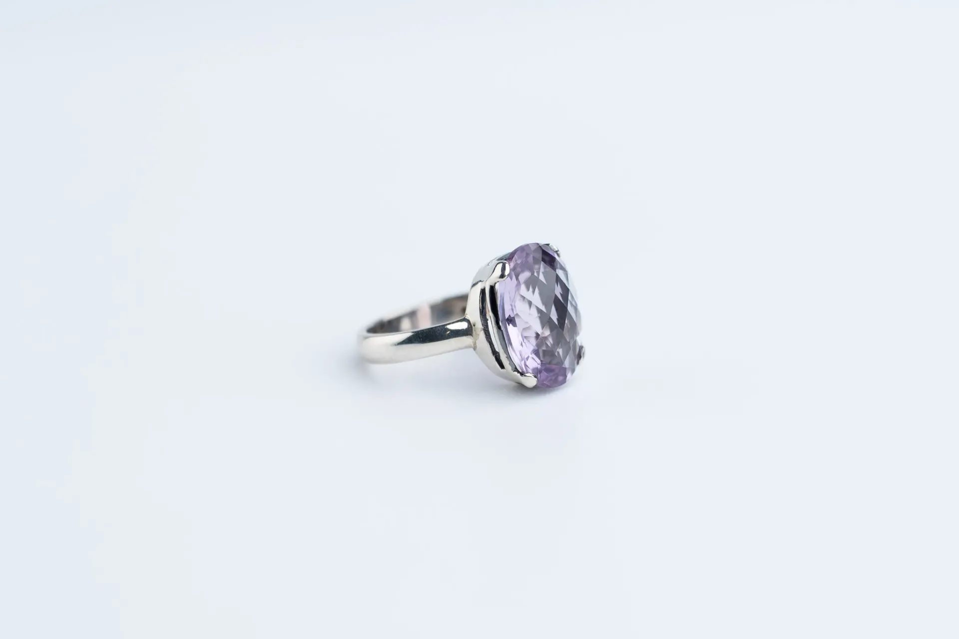 Amethyst Faceted Cut Ring,Handcrafted Silver Jewelry