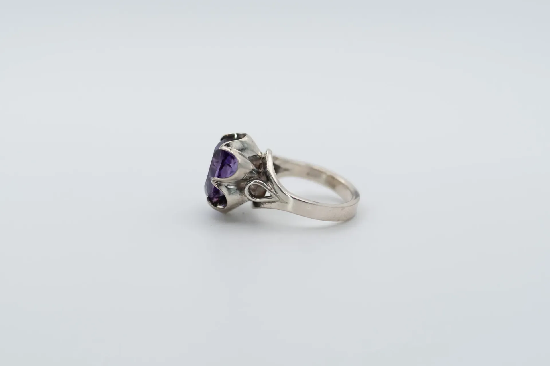 Amethyst Ring, Handcrafted Silver Jewelry, Faced Oval Cut
