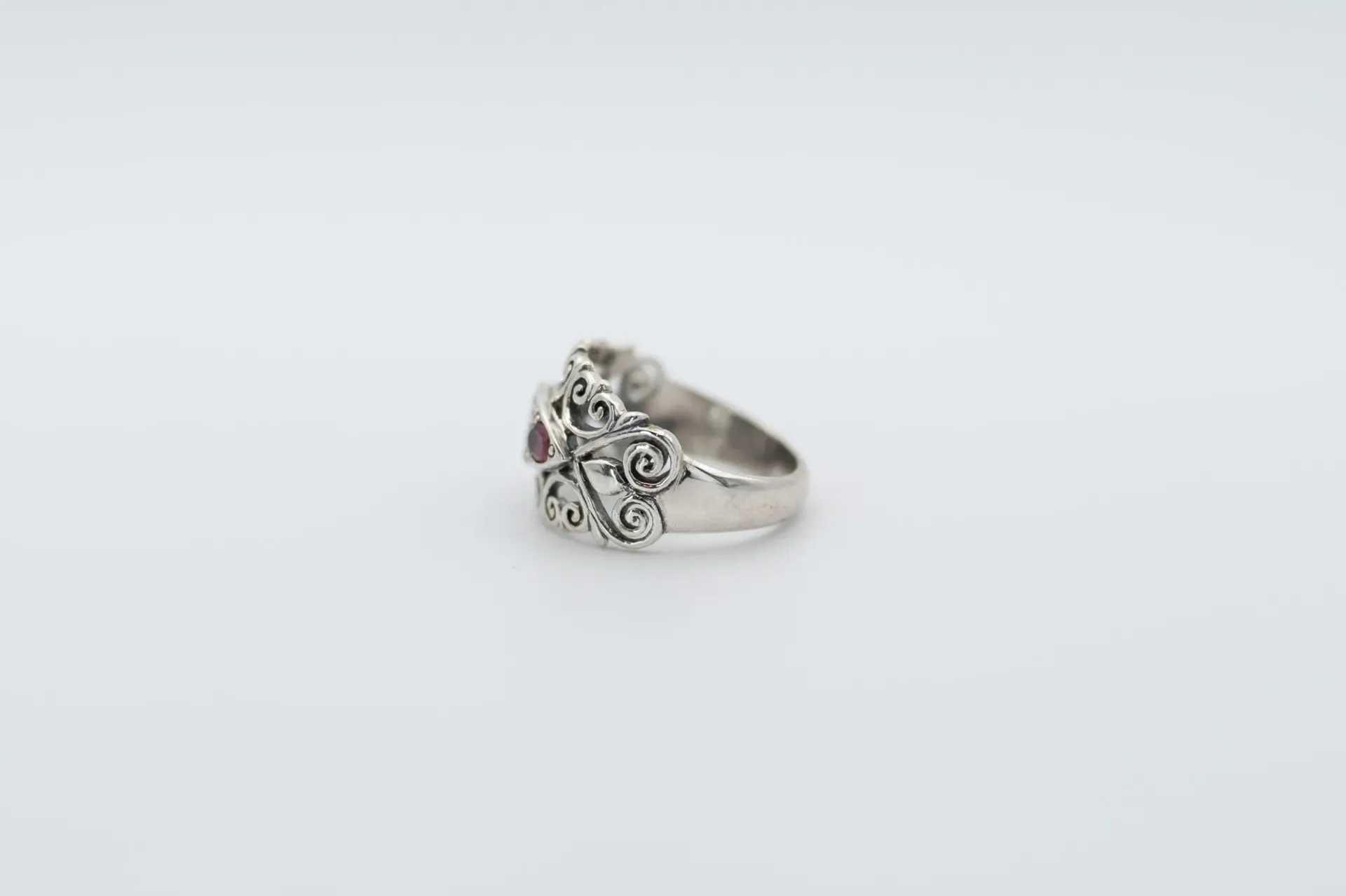 Green and Pink Tourmaline Gemstones, Sterling Silver Filigree Ring, Vintage Scrollwork Design