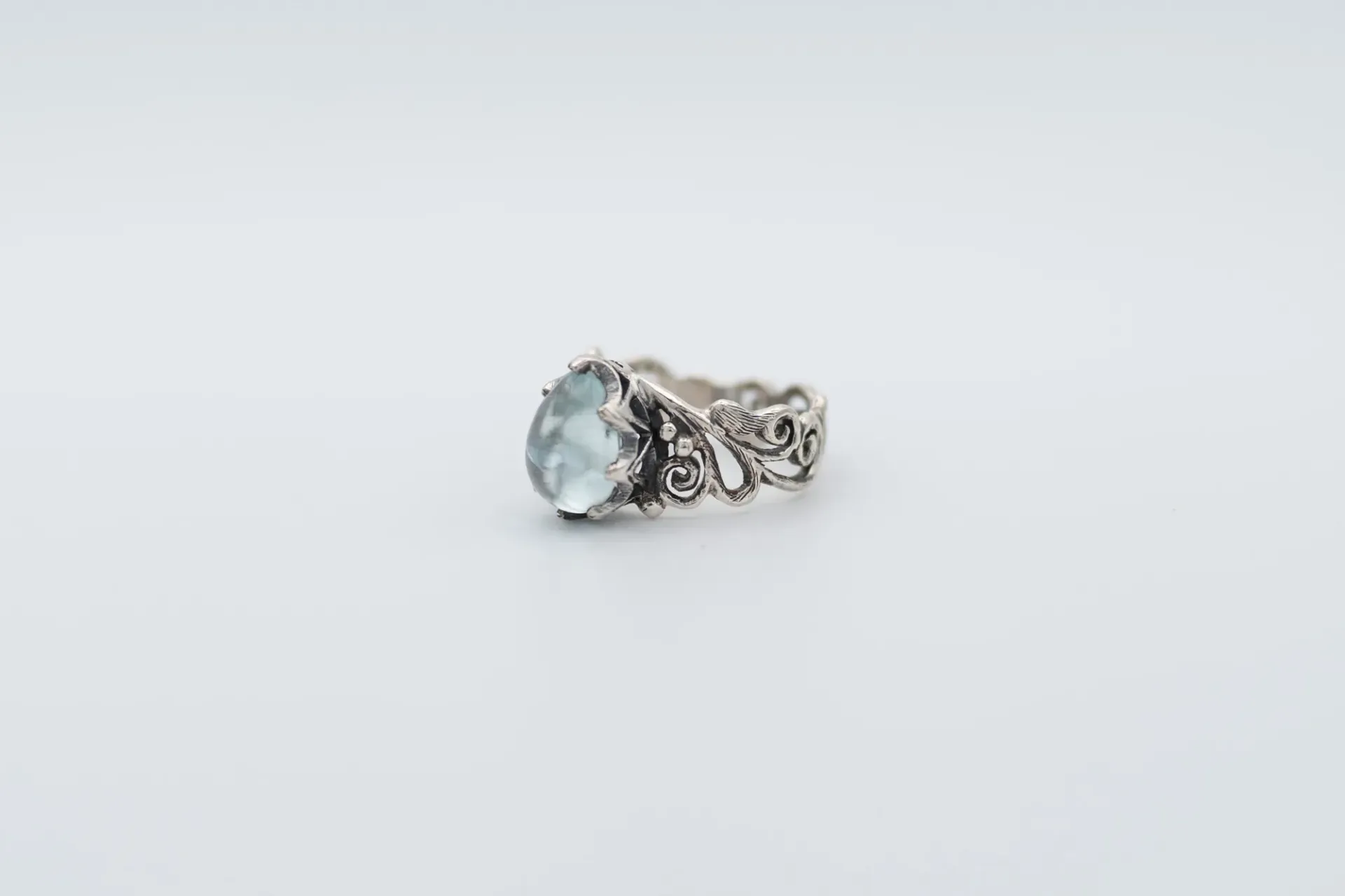 Aquamarine Ring, Handcrafted Jewelry, Cabochon Cut Aquamarine