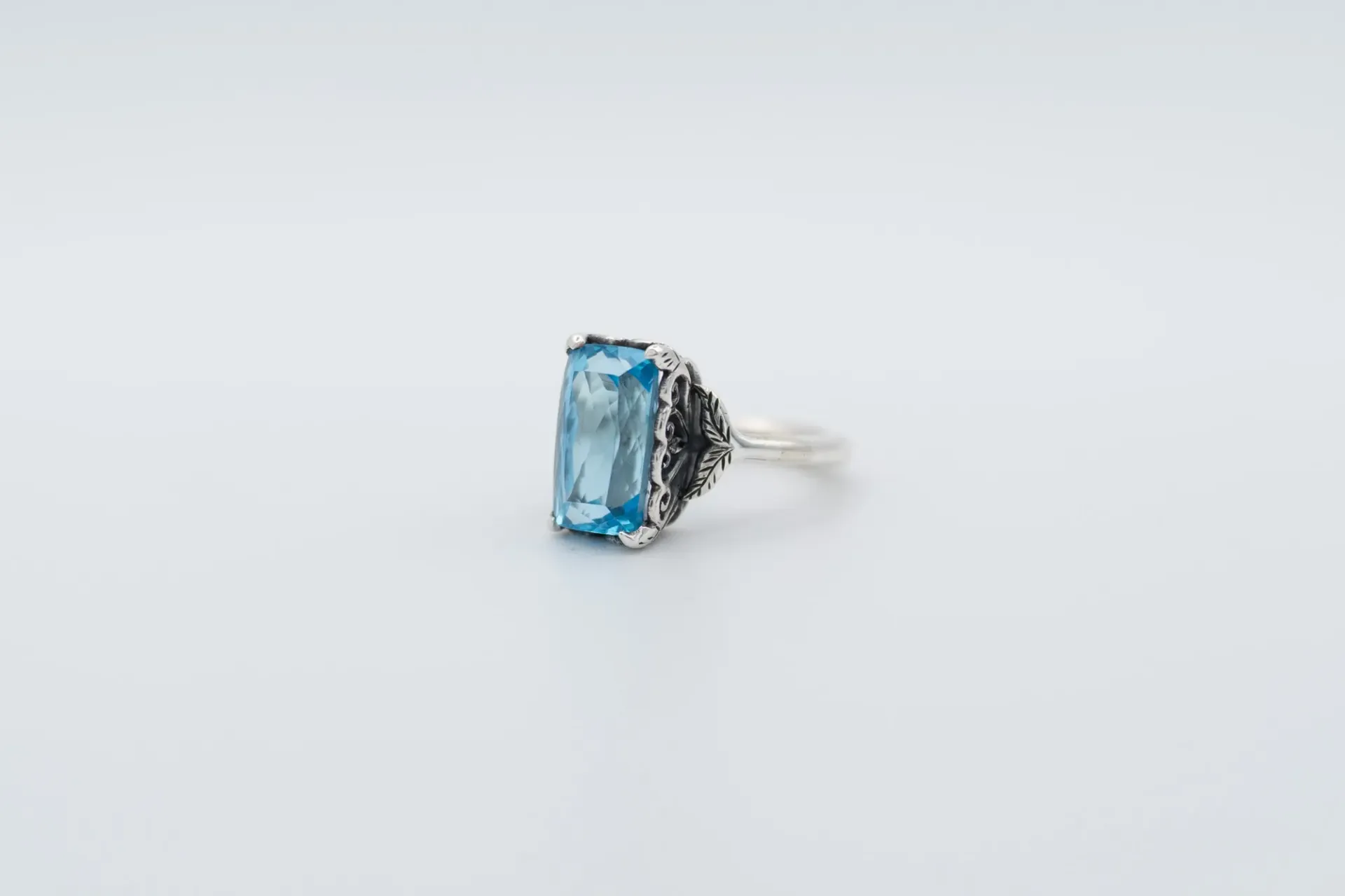 Blue Topaz Ring, Handcrafted Silver Jewelry, Faceted Cut