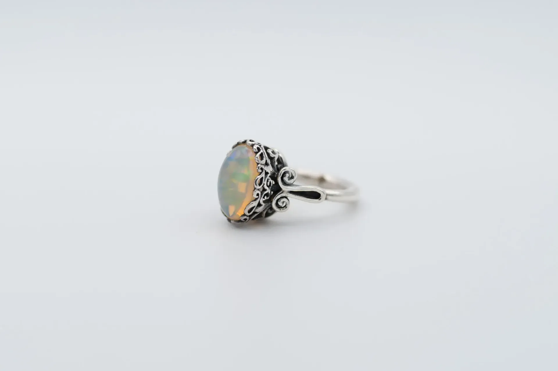 Ethiopian Opal Silver Ring, Handcrafted Jewelry, Cabochon Opal