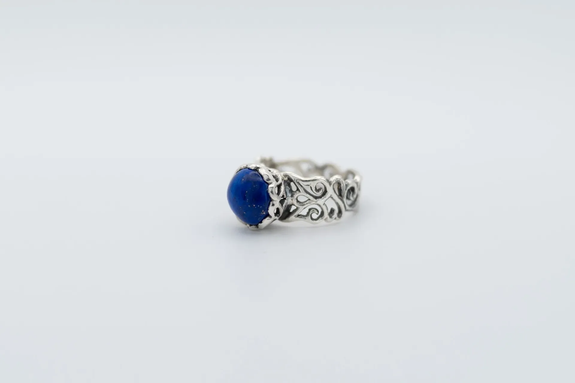 Lapis Lazuli Sterling Silver Ring, Vintage Scrollwork, Handcrafted Jewelry