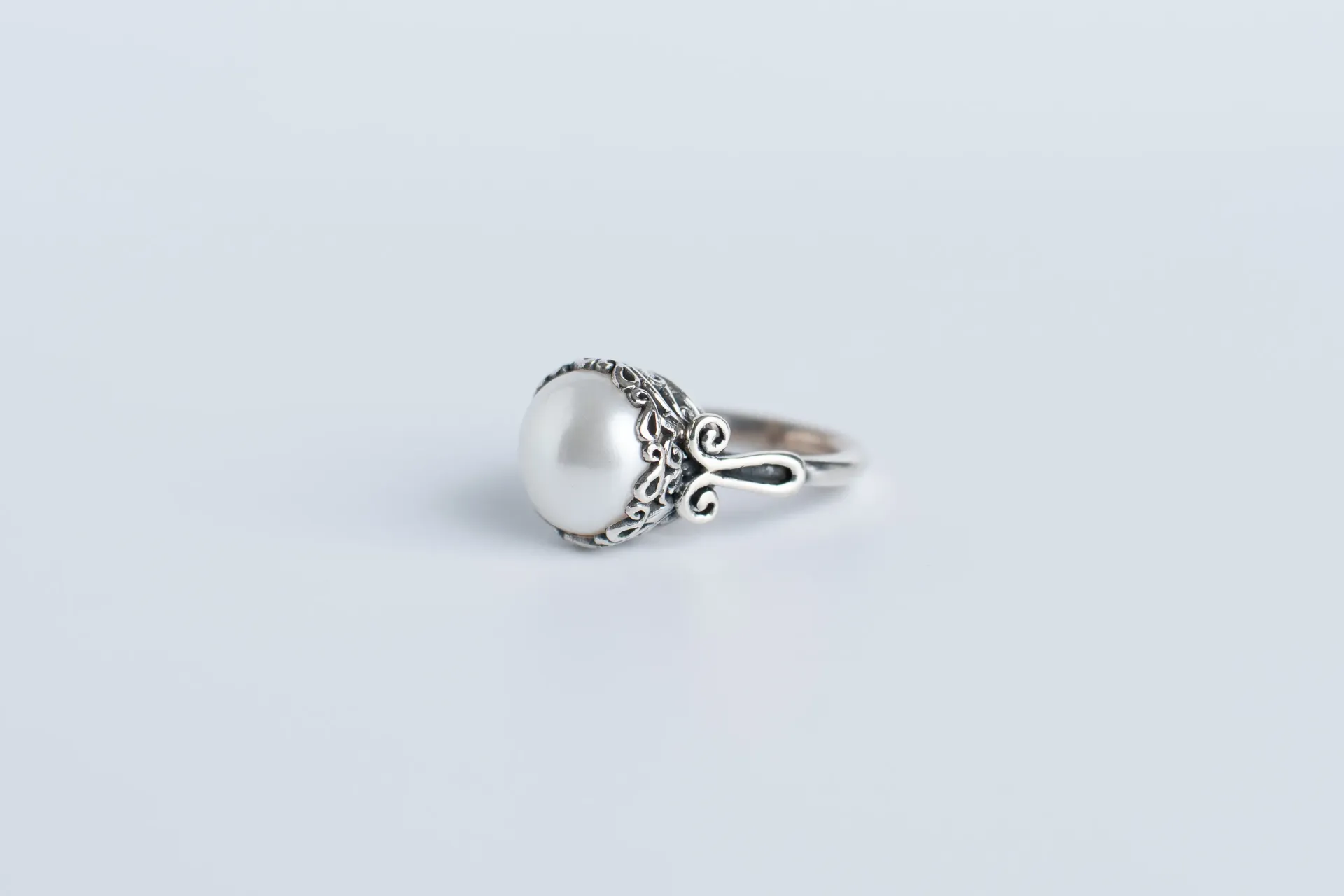 Pearl Vintage Ring, Handcrafted Sterling Silver Jewelry, Freshwater Natural Cultured Pearl