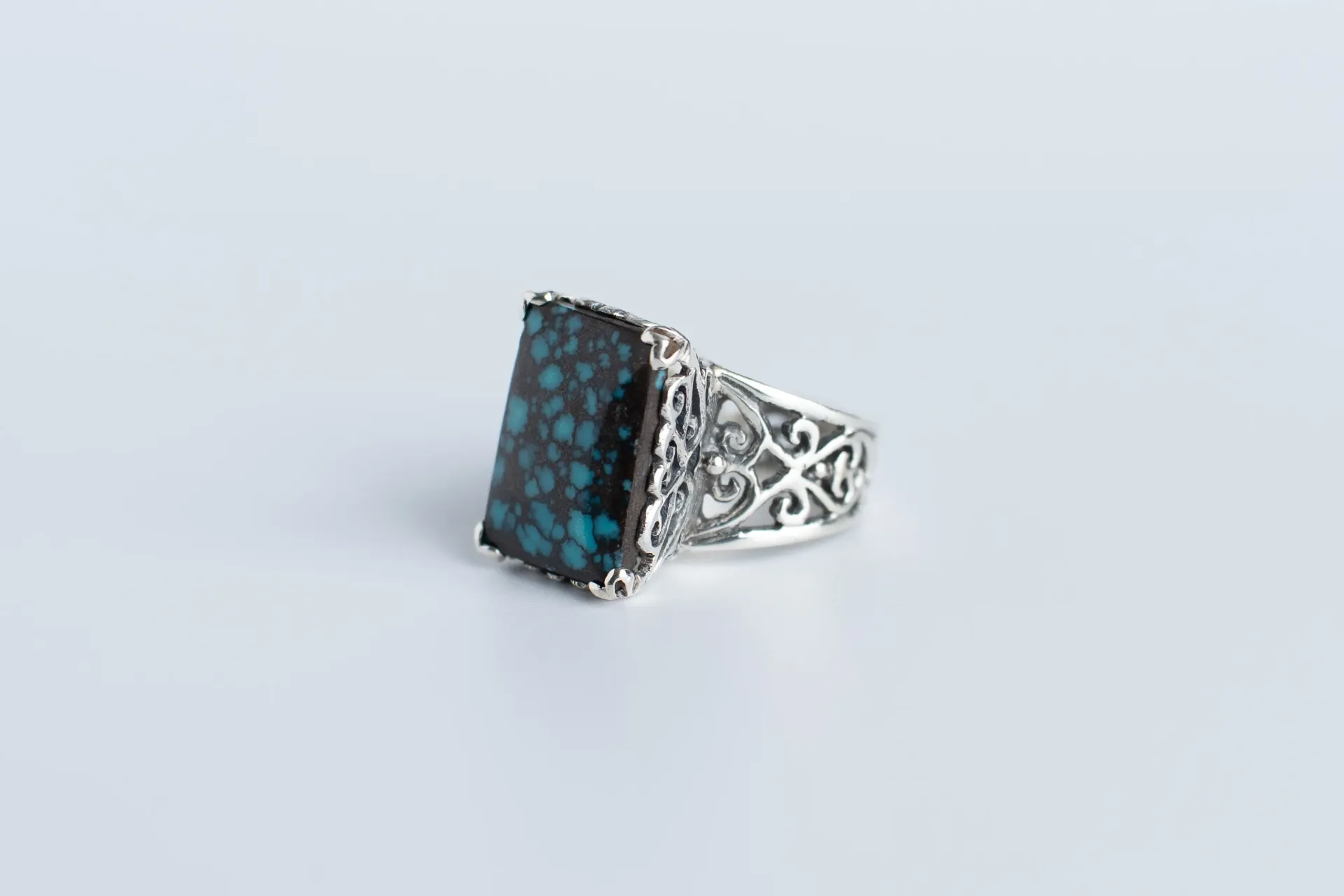 Turquoise Sterling Silver Vintage Ring, Handcrafted Jewelry, Tibetan Turquoise