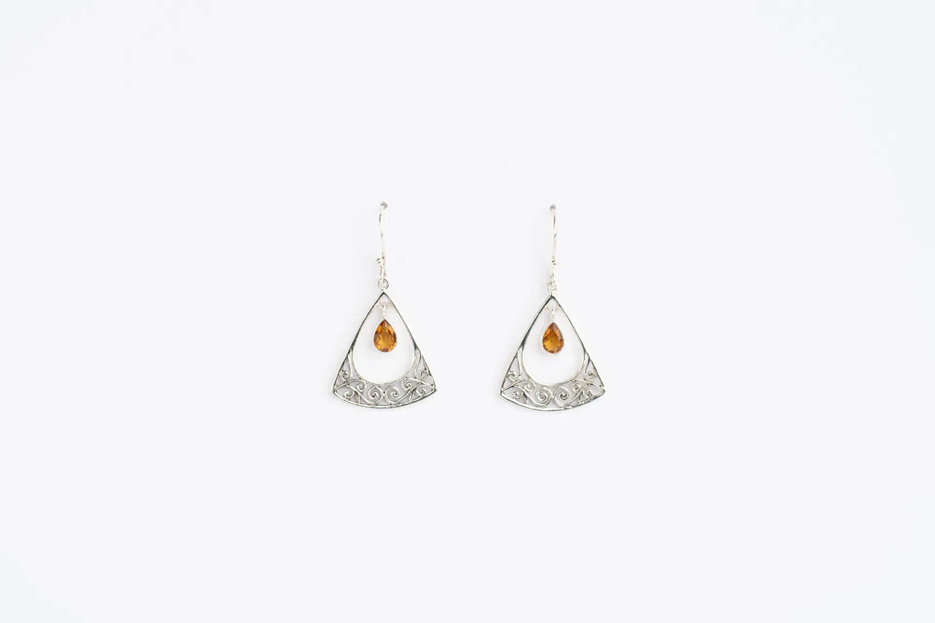 Citrine Handcrafted Silver Earring, Faceted Drop Gemstone, Vintage Inspired Design Earring
