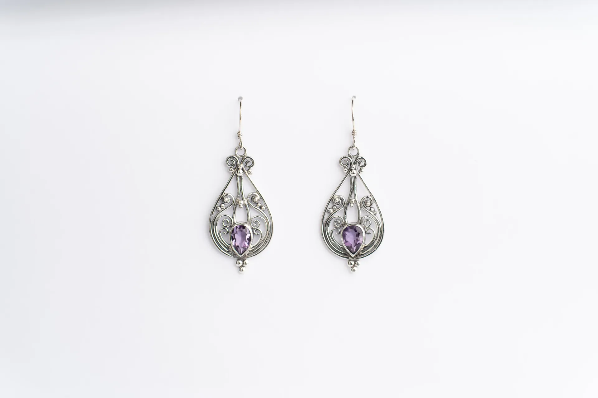 Amethyst Earring, Handcrafted Silver Jewelry, Faceted Cut Gemstone, Vintage Inspired Designed Earring